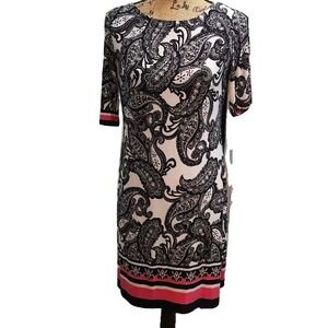 Eliza J Paisley Print Sheath Dress Pink Trim Career Party‎ Size 6P